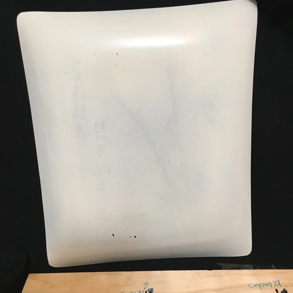 Asian Reverse Painted Glass Decorative Tray Bamboo and Inscriptions